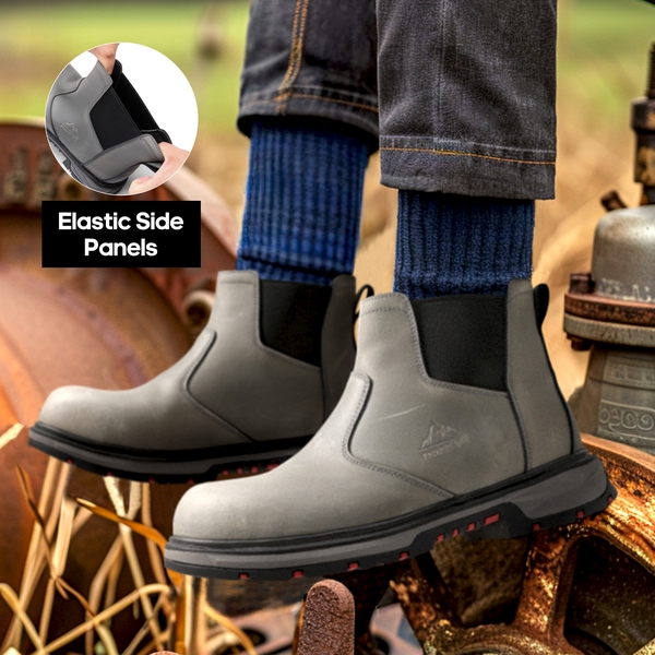 Men's Slip-On Steel Toe Chelsea Work Boots - GREY - 5